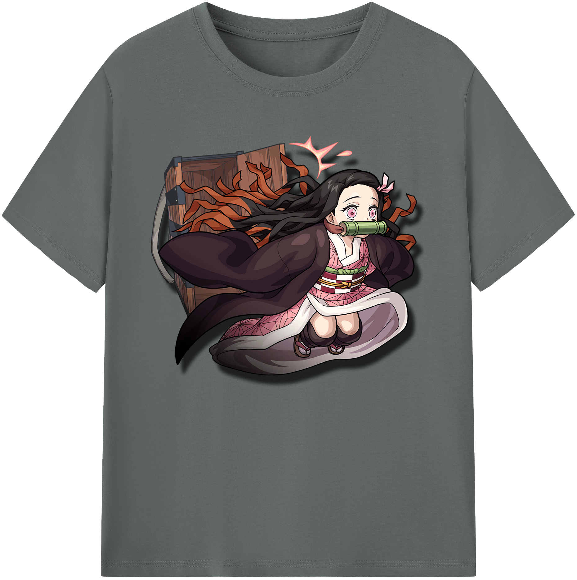 （画像用） 鬼滅の刃（きめつのやいば）竈門 禰󠄀豆子／かまど ねずこ Kamado Nezuko 綿100％ メンズ半袖Tシャツ｜肌触りやわらか＆通気性